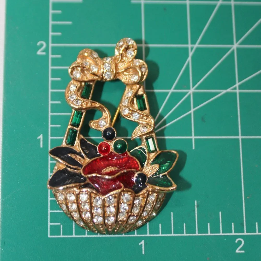 Vintge Roman Basket of Flowers Brooch